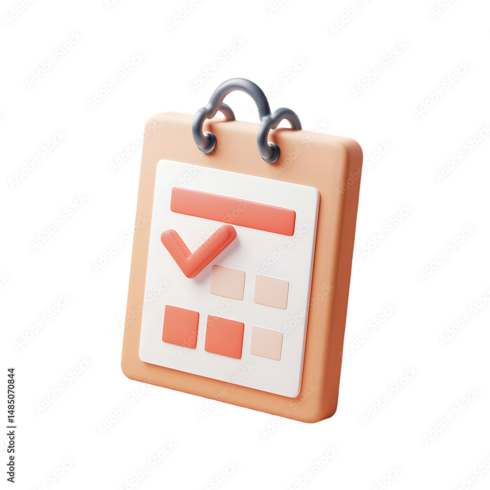 Poster stylized calendar icon depicts an appointment or schedule using a 3d rendering style.