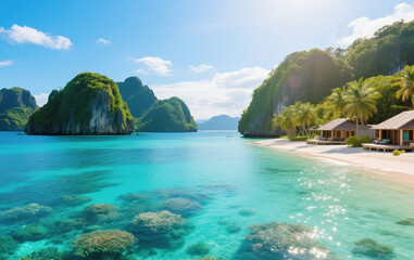 Fototapeta premium Raja Ampat A Tropical Paradise with Stunning Seas and Exotic Resorts 