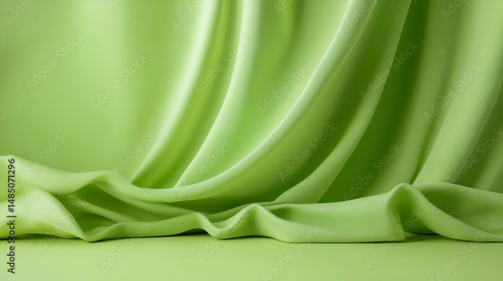 Aufkleber draped light green fabric with soft folds creating a studio backdrop.