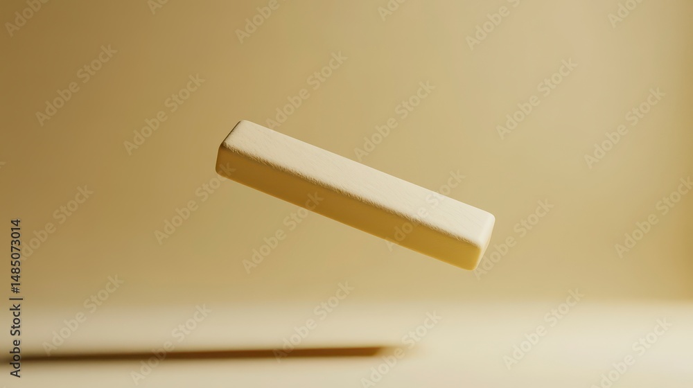Poster a single, pale yellow rectangular block floats against a muted yellow background, casting a subtle s