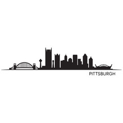 Naklejka premium Pittsburgh skyline horizontal banner. Black silhouette of Pittsburgh, Pennsylvania. Vector template for your design. Vector black silhouette. with white background