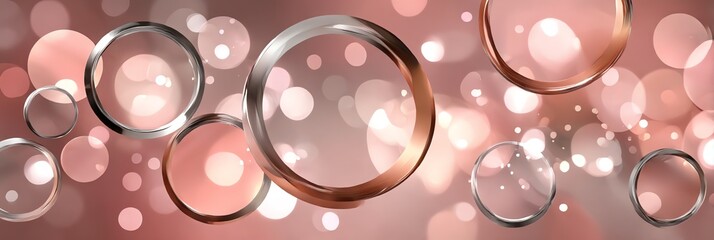 A dreamy soft ballet pink background with shimmering chrome abstract circles, exuding feminine elegance. Perfect for luxury branding, wallpapers, and modern designs in a wide 3:1 format.