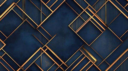 Abstract Navy Blue and Gold Geometric Pattern, Luxury Background, Seamless Texture, Modern Design, Art Deco Style