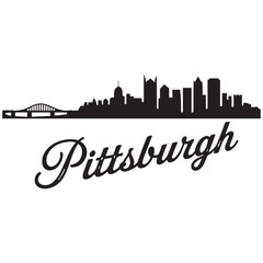 Fototapeta premium Pittsburgh skyline horizontal banner. Black silhouette of Pittsburgh, Pennsylvania. Vector template for your design. Vector black silhouette. with white background