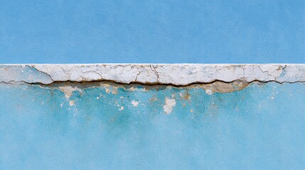 A soft blue wall with historic-era crack lines and peeling paint flakes, showcasing minimalist decay. Perfect for grunge, vintage, and distressed design projects.