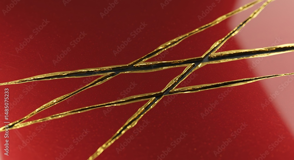 Aufkleber golden lines on a red background abstract design artistic texture decorative element modern aestheti