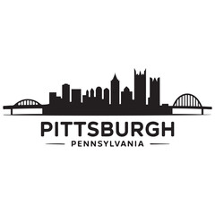 Pittsburgh skyline horizontal banner. Black silhouette of Pittsburgh, Pennsylvania. Vector template for your design. Vector black silhouette. with white background