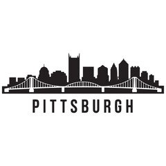 Pittsburgh skyline horizontal banner. Black silhouette of Pittsburgh, Pennsylvania. Vector template for your design. Vector black silhouette. with white background