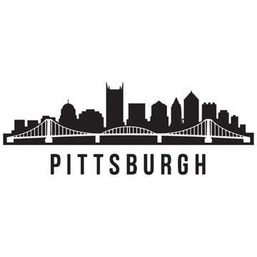 Pittsburgh skyline horizontal banner. Black silhouette of Pittsburgh, Pennsylvania. Vector template for your design. Vector black silhouette. with white background