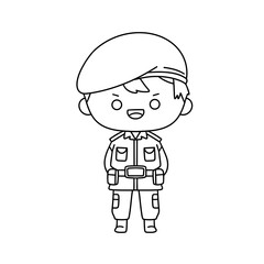 A cartoon soldier with a hat and a belt