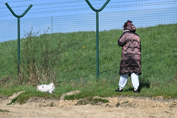 femme promenade chien vent climat