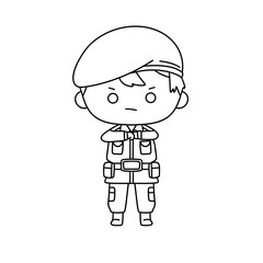 A young man in a military uniform is standing with his arms crossed