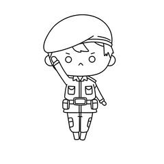 A young man in a military uniform is standing with his hands on his hips