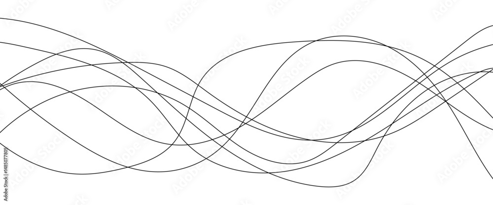 Poster thin wavy curve line vector background. curve wave seamless pattern background. black and grey wave 