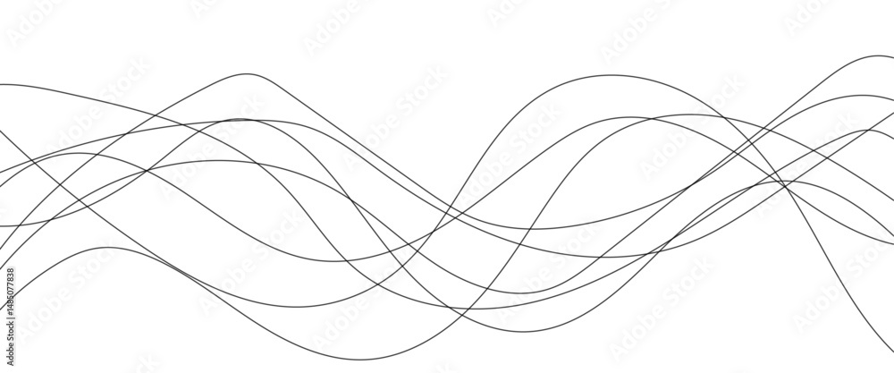 Poster thin wavy curve line vector background. curve wave seamless pattern background. black and grey wave 