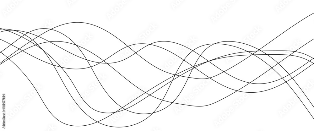 Poster thin wavy curve line vector background. curve wave seamless pattern background. black and grey wave 