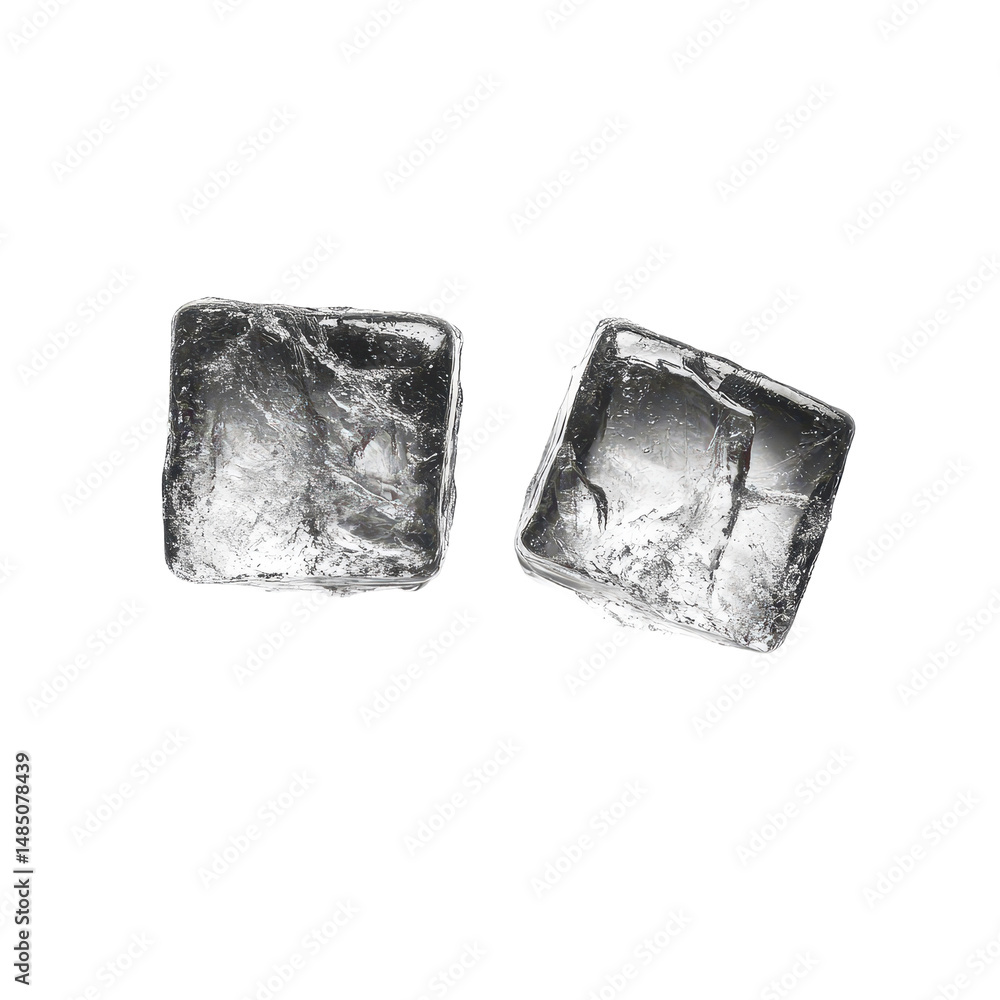 Aufkleber two clear ice cubes resting on a flat surface, reflecting light and showcasing unique textures in a 