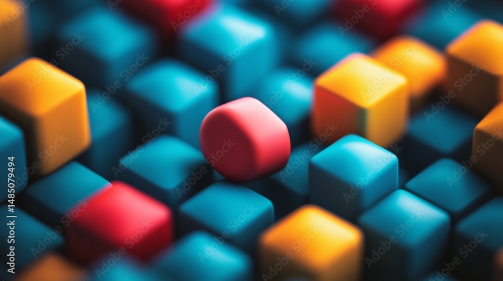Poster isometric colorful cubes arranged in 3d grid pattern with contrast light and geometric composition