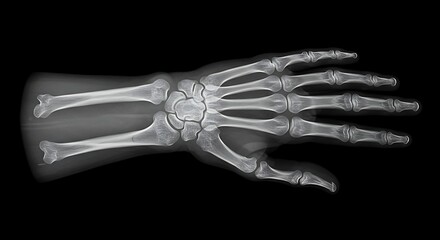 Naklejka premium Right Hand X-ray PA View Detailed X-ray of the right hand for diagnosing fractures or arthritis.