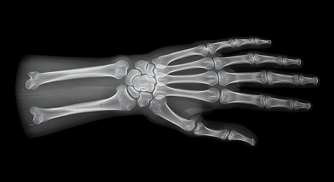 Right Hand X-ray PA View Detailed X-ray of the right hand for diagnosing fractures or arthritis.