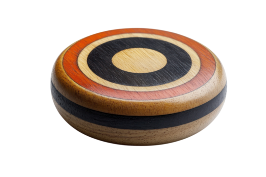 Handcrafted Wooden Disc Intricate Target Design Unique Circular Art on transparent background