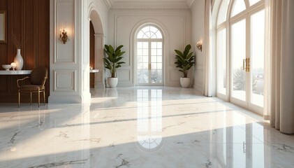Gleaming marble floor reflecting light, elegant and clean , architecture, light