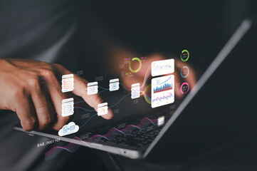 businessman staring at a computer screen displaying a featuring stock tickers or graphs. Stock trading platform concept. professional financial advisor.