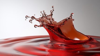 Red splash crown in liquid with motion freeze on glossy surface for beverage action photography scene