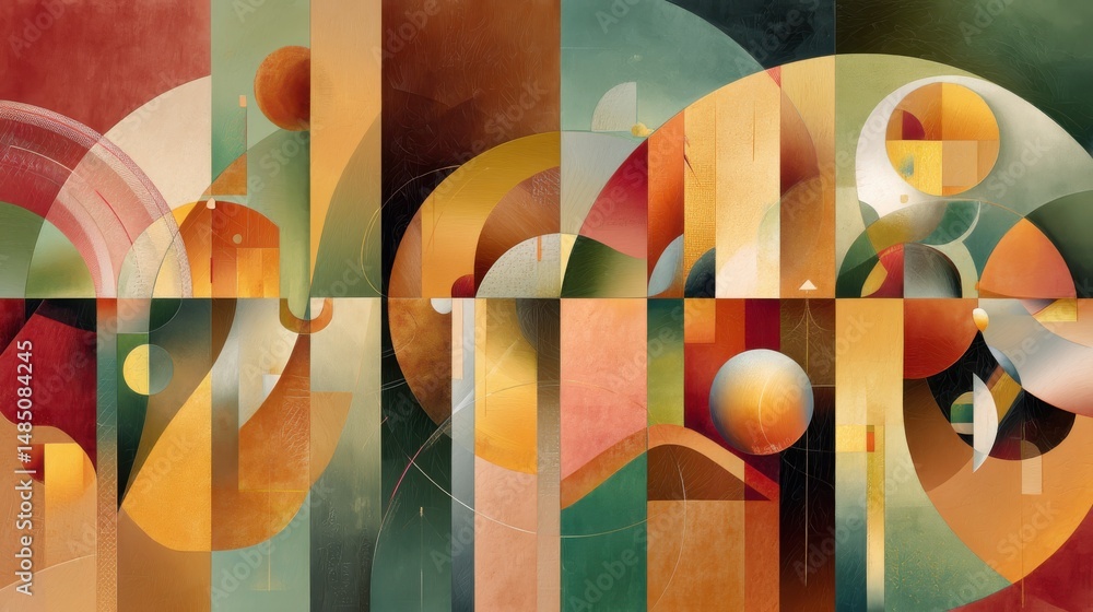 Poster a visually striking abstract artwork featuring a dynamic arrangement of geometric shapes lines and a