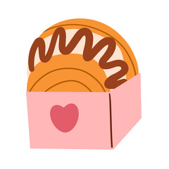 Churros icon. Illustration of traditional Spanish and Mexican sweet dessert and chocolate dip isolated on a white background. Vector 10 EPS. Hand drawn doodle illustration.
