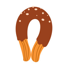 Churros icon. Illustration of traditional Spanish and Mexican sweet dessert and chocolate dip isolated on a white background. Vector 10 EPS. Hand drawn doodle illustration.