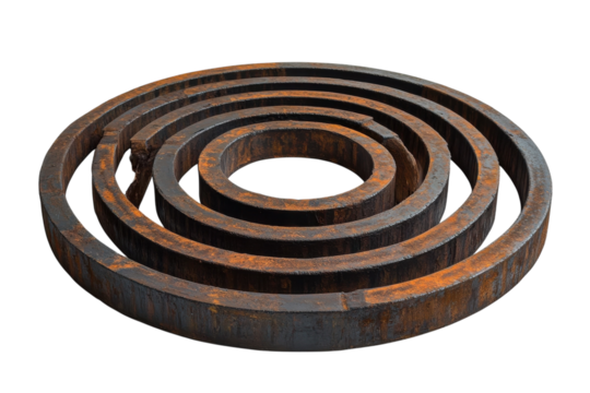Rusty Metal Rings Abstract Art Circular Design Industrial Texture on transparent background - Powered by Adobe