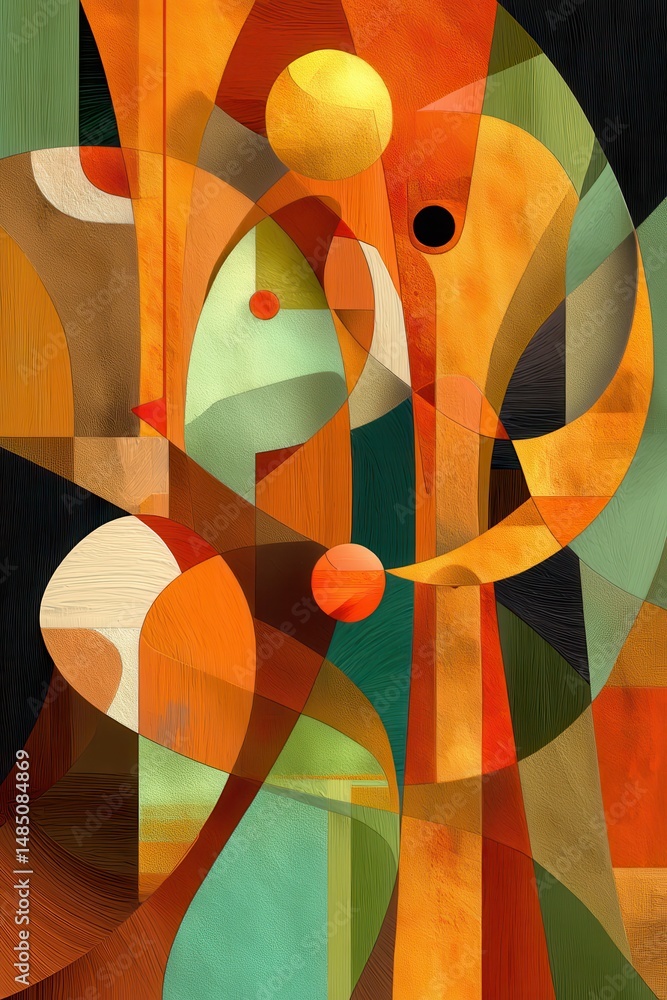 Poster an energetic and visually captivating abstract composition featuring bold geometric shapes vibrant c