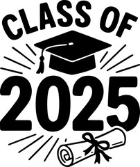 Graduation Class of 2025 – Cap and Gown, Diploma, Senior Theme – Minimalist Vector Illustration