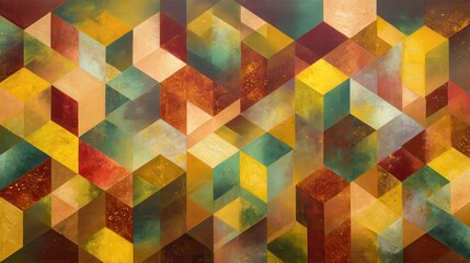 A mesmerizing abstract composition featuring a dynamic arrangement of multicolored geometric shapes and patterns creating a visually captivating and sophisticated design