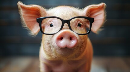 Cute pig with glasses for humor animal farm funny character fashion personality quirky comical pet concept
