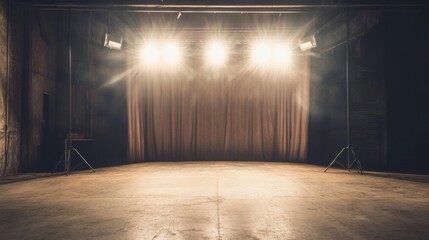 Theater stage with spotlights and dramatic shadows for performance art photography scene setup visual entertainment concept