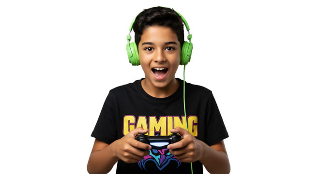 Excited young gamer playing video games 