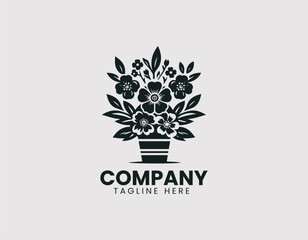 Fototapeta premium Elegant Flower Basket with Blooming Flowers Vector Logo Design, Graceful Floral Basket with Blossoming Flowers Vector Logo, Beautiful Flower Basket with Open Blooms Illustration Logo