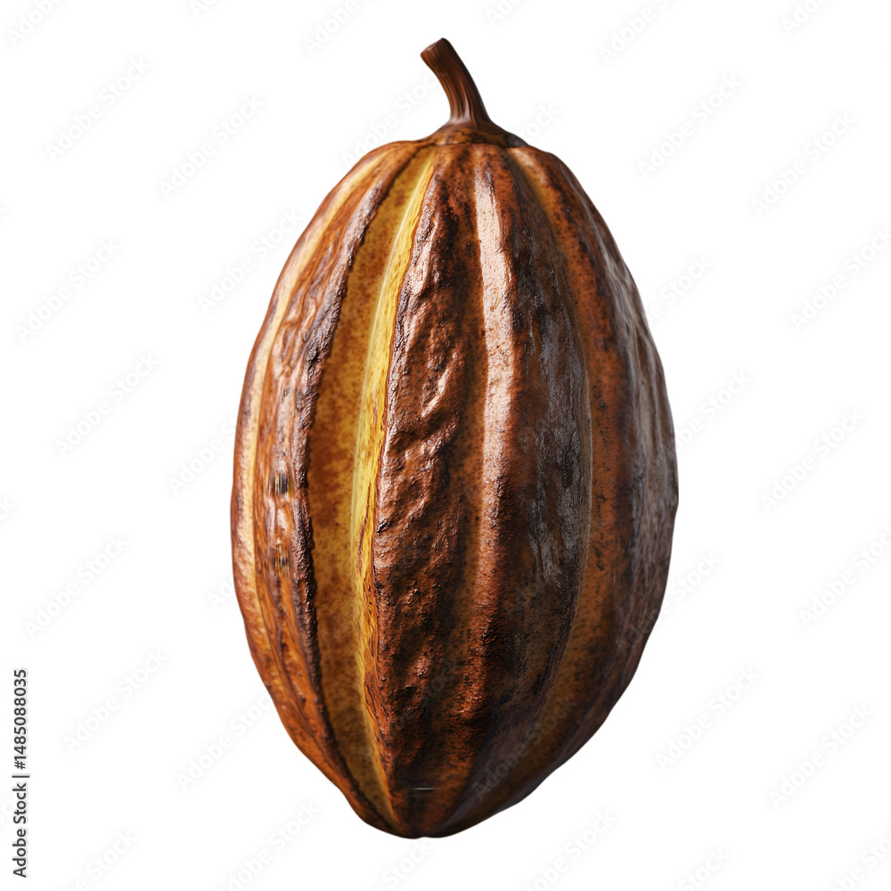 Aufkleber digital rendering of a single cocoa pod, showcasing its unique ribbed texture and color variations. 