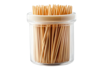 Wooden Toothpicks in Clear Container Oral Hygiene Supplies Dental Care on transparent background