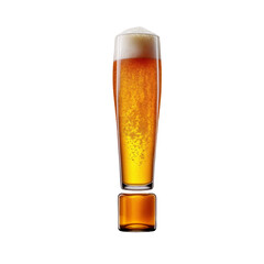 Exclamation mark shaped like a glass of refreshing lager beer with foam, isolated on transparent background. Fresh pilsner beer in a glass with frothy head.