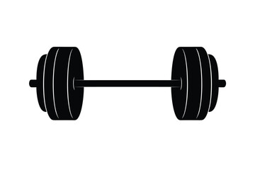 Barbell with Weight Plates Vector Silhouette on White Background