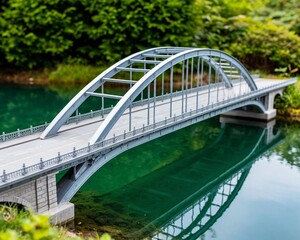 Obraz premium The miniature of the architectural design of the bridge is made in the form of a metal model.