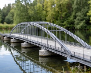 Obraz premium The miniature of the architectural design of the bridge is made in the form of a metal model.