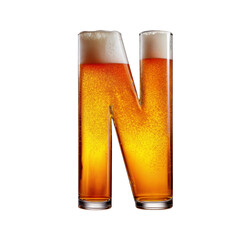 Letter N shaped like a glass of refreshing lager beer with foam, isolated on transparent background. Fresh pilsner beer in a glass with frothy head.