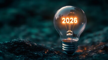 Light bulb showing year 2026 symbolizing future innovations and progress