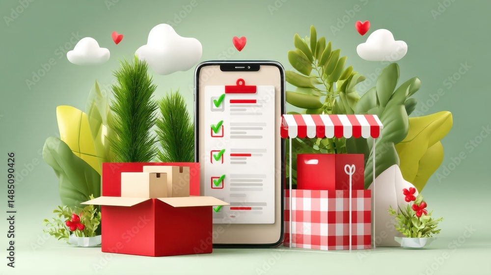 Aufkleber digital shopping experience with a mobile app featuring holiday inspired design elements order check