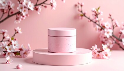 Pink matte metal can model with embossed lid on a soft base.