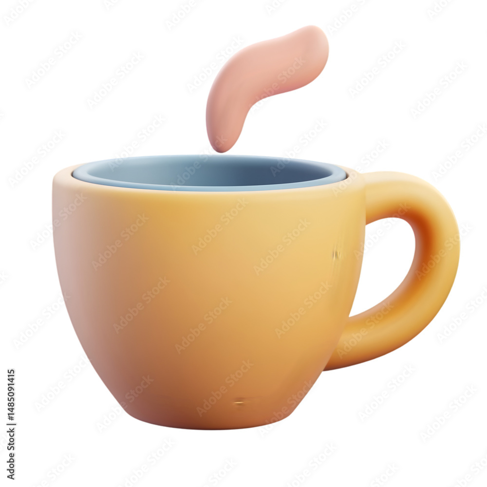 Poster rendered, stylized representation of a small, peach-colored teacup with a pale grey inner portion an